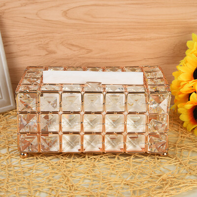 

Gobestart Handmade Square Crystal Tissue Box Tray 200pc Paper Towel Storage Gold