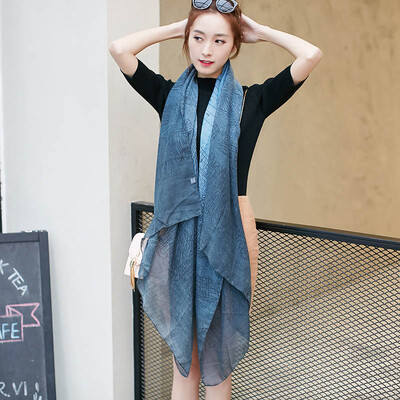 

Womens Two-Color Stitching Printing Scarf Autumn Retro Pattern Cotton And Linen Scarf Pastoral Plain Long Vintage Shawl