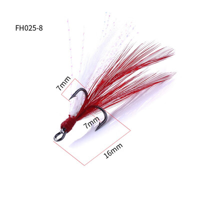 

20pcsbox High Carbon Steel Fishing Treble Hooks With Red Feather High Carbon Steel Feathered Fishhooks