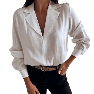 

Women Blouse Ladies Work White Turn Down Collar Leopard Print Long Sleeve Blouses Office OL Autumn Shirts