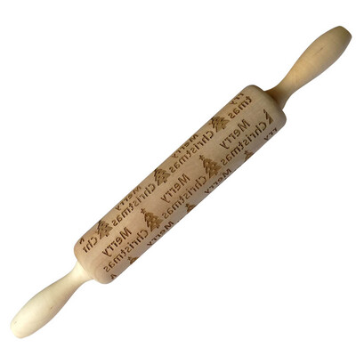 

Christmas Pattern Wooden Rolling Pin Carved Wood Embossing Kitchen Tool