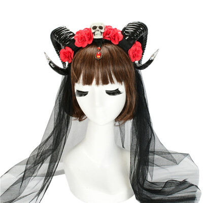 

Halloween Decoration Horn Headband Personality Headband Handmade Red Rose Cute Hair Accessories Light Weight