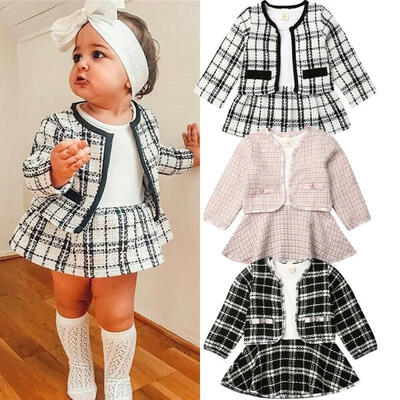 

2PCS Toddler Baby Girls Autumn Winter Clothes Plaids Coat TopsTutu Dress Formal Outfits Fit For 0-6 Years