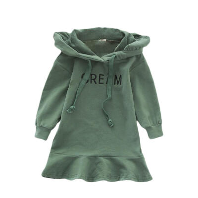 

Girls Autumn Dress 2019 Girl Long-Sleeve Blouse Letter Printing Hooded Ruched Kids Dress 1-7Y Children Clothing Dress