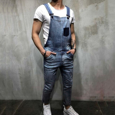 

Tailored Mens Overall Casual Jumpsuit Jeans Wash Broken Pocket Trousers Suspender Pants