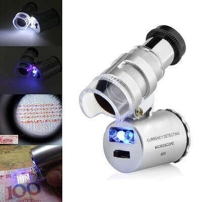 

Siaonvr Mini 60x Microscope Magnifying with LED UV Light Pocket Jewelry Magnifier Jeweler Loupe