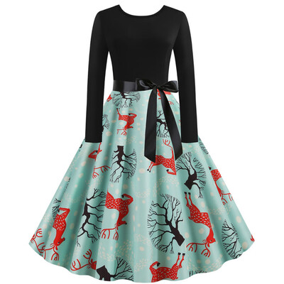 

Tailored Women Vintage Long Sleeve Christmas 1950s Housewife Evening Party Prom Dress