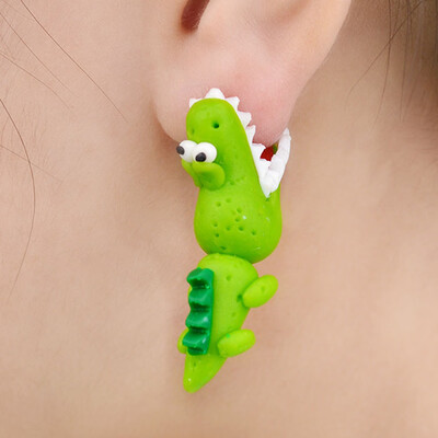 

Polymer Clay Green Crocodile Handmade Earring Fashion Women Cute Girl Animal Cartoons Personality Earrings