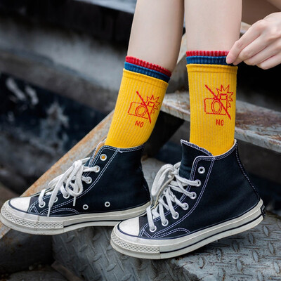 

Tailored Women Cartoon Print Color Stitching Gift Letter Funny Mid Calf Cotton Socks