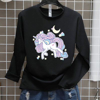 

Women Spring And Autumn Round neck Cartoon Print Tops Fashion Wild Long-sleeved T-shirt Powder 4 Colors -L Size
