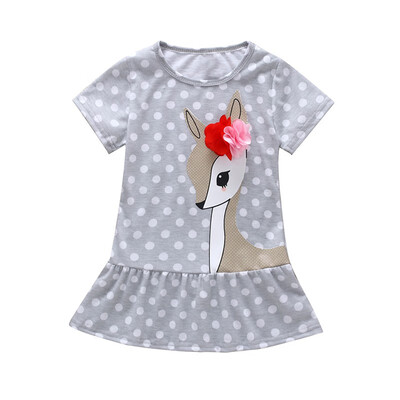 

Summer Girl Dress Baby Kids Children Dress Girls Short Sleeve Cartoon Fawn Dot Dress Soft Princess Dresses