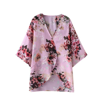 

Women Chiffon Floral Open Casual Blouse kimono Loose Summer Beachwear Cardigan Floral Print Chiffon Shirts