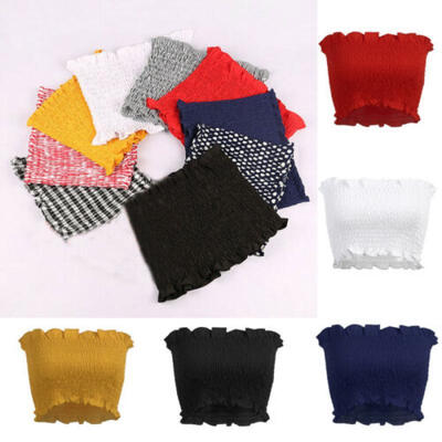 

Women Sheering Boob Tube Gather Smoken Strapless Bandeau Bra Shirred Crop Top