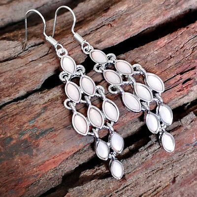 

Silver Natural Labradorite Moonstone Women Gemstone Dangle Earrings Jewelry