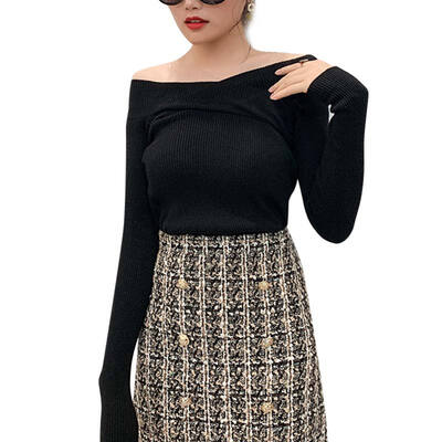 

Bottoming Sweater Women 2019 New Autumn Winter Sweet Loose Neckline Slim Solid Color Knitted Long Sleeve Casual Shirts Sweater