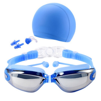 

2018 New Unisex Anti Fog UV Protection Surfing Swimming Goggles Professional Swim Glasses with Swim Caps Earplugs Nose Clip Set