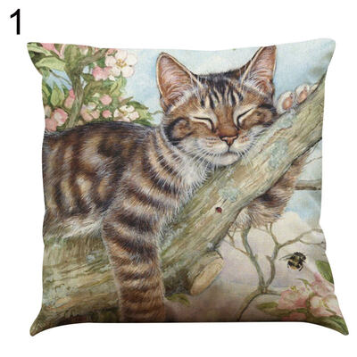 

Linen Cat Play Flower Pillow Case Cushion Cover Sofa Bed Car Cafe Office Decor