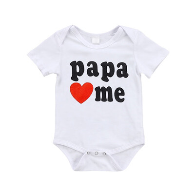 

Newborn Baby Clothes Short Sleeve Girl Boy Clothing I Love Papa Love Me Design 100Cotton Rompers de bebe Costumes White