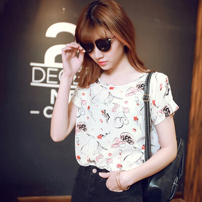 

2018 New Large Size Women Printing Blouse Bird Bat Shirt Short-Sleeved Chiffon Blusas Femininas Roupas Summer Style
