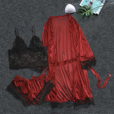 

Gobestart Women Sexy Lace Lingerie Nightwear Underwear Sleepwear Dress 3PC SEet