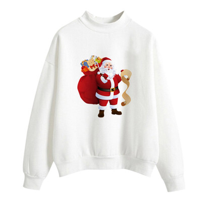 

Halloween Women Brushed Sweatshirt Autumn Winter Long-sleeved Santa Claus Christmas Tree Print Sweatshirt Happy Halloween