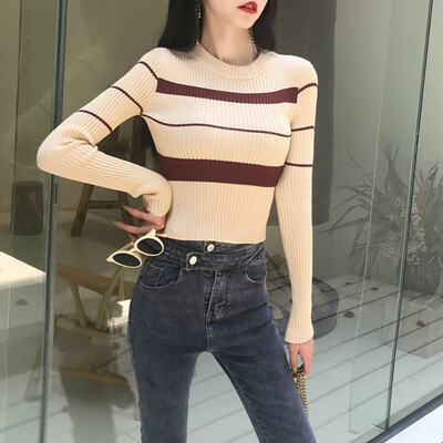

Autumn Winter Knitted Sweater Women Slim Long-Sleeve Bottomming Tops Knitwear Korean Basic Pull Femme