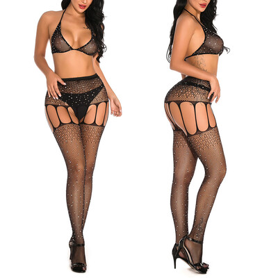 

Gobestart Fashion Women Hollow Out Sexy Lingerie Solid Fishnet Dress Free Size Bodysuit