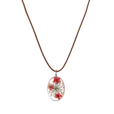 

Women Natural Dry Flower Statement Pendant Leather Chain Long Necklace Jewelry