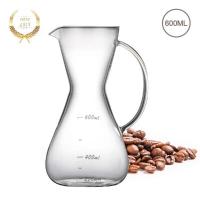 

Pour Over Clear Coffee Carafe 600ml Coffee Pot Borosilicate Cork Band Handle Measuring Marks Safe Non-toxic Durable Coffee Server