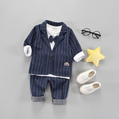 

New Autumn Baby Boy Long Sleeve Gentleman Soft Shirt TopsStripe CoatsLong Pants Trousers Toddler Outfits Cotton