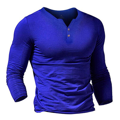 

Toponeto Mens New Style Fashion Pure Long Sleeve Top Button Long Sleeve Blouse Top
