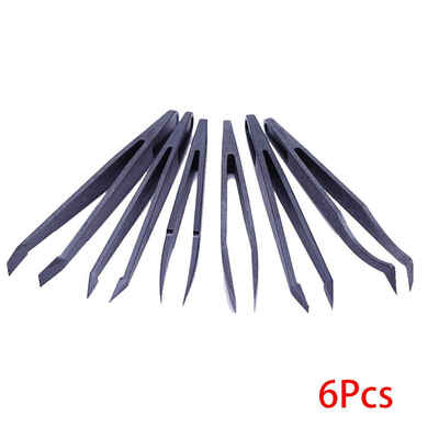 

6PCS Precision Tweezer Set Plastic Anti Static Tool Black Kit Size 123568 each one