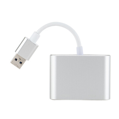 

USB To HD VGA Splitter Adapter PC Laptop USB30 High Speed Non-delay 2-in-1 Video Converter Hub