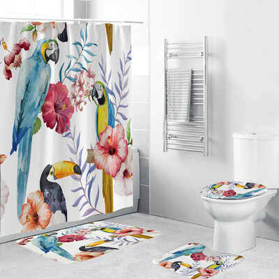 

〖Follure〗4PCS Non Slip Toilet Polyester Cover Mat Set Bathroom Shower Curtain