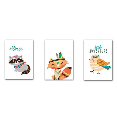 

3pcs 050cm Cartoon Childrens Room Raccoon Fox Bird Stickers