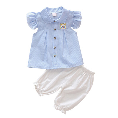 

Summer Baby Girls Clothes Flare Sleeve Striped Print T-shirt Tops with Rabbit DesignShorts Suits Fashion Outfits Sets