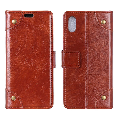 

MOONCASE Sharp Aquos Sense Shv40 Copper Buckle Napa Leather Case - Brown
