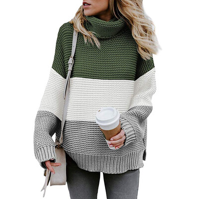 

Tailored Womens Turtleneck Sweater Casual Long Sleeve Color Block Loose Chunky Pullover