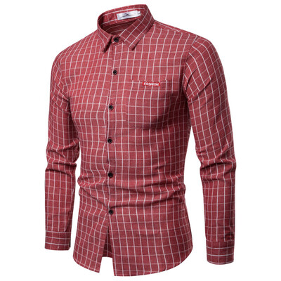 

Tailored Mens Fashion Business Leisure Plaid Printing Long-sleeved Shirt Tops Blouse