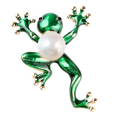

Kawaii Green Enamel Frog Brooch for Women Men Punk Party hijab Bags Accessory Fashion Imitation Pearl Small Pins Free Shipping