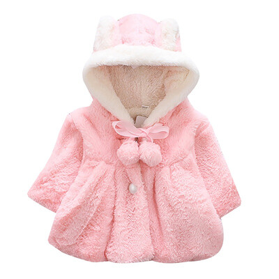 

Children Kids Warm Winter Coat Baby Boy Girl Solid Print Ear Design Long Sleeve Hoodie Outerwear Clothes