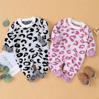 

US Leopard Baby Boy Girl Knitted Romper Wool Sweater Jumpsuit Winter Clothes Set