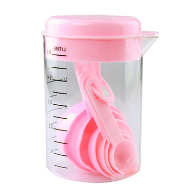 

7 PcsSet Blue Pink Plastic Measuring Cup Measuring Tools Spoons Sets For Kitchen Baking Coffee Graduated Spoons maatbeker