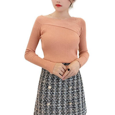 

Bottoming Sweater Women New Autumn Winter Sweet Loose Neckline Slim Solid Color Knitted Long Sleeve Casual Shirts Sweater