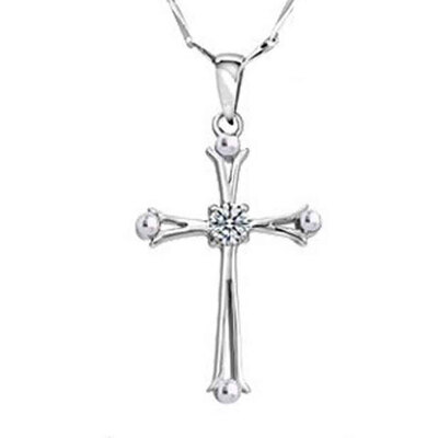 

2019 Hot Selling New Jewelry Gifts S925 Silver Platinum Female Crystal Cross Pendant Necklace