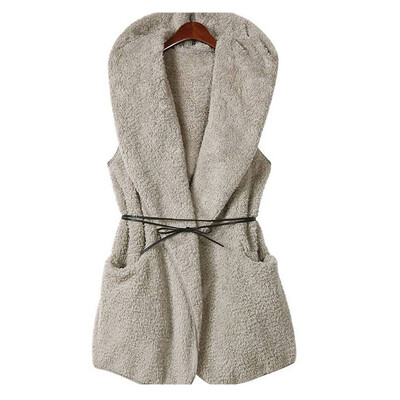 

Women Fashion Solid Color Casual All-match Warm Lamb Sleeveless Bow-knot Decoration Sweater Vest Jacket