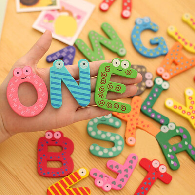 

〖Follure〗26 Letters Wooden Cartoon Fridge Magnet kid Baby Educational Toy