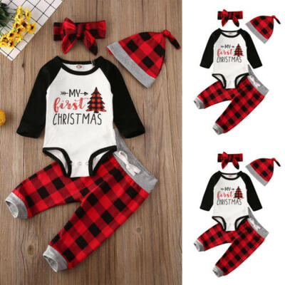 

Newborn Baby Boys Girls Long Sleeve Romper Pants Hat Outfits Christmas Clothes