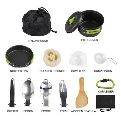 

15Pcs Camping Backpacking Picnic Bowl Pot Pan Spoon Set Tableware Cookware