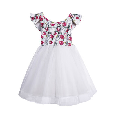 

New Baby Girls Summer Sleeveless Print Floral Mesh Princess Dress Kids Children High Quality Cute Soft Cotton Clothing Dress